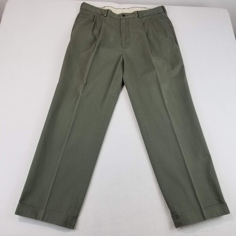 Brooks Brothers Pants Mens 37x30 Green Chino Pleated Elliott Classic